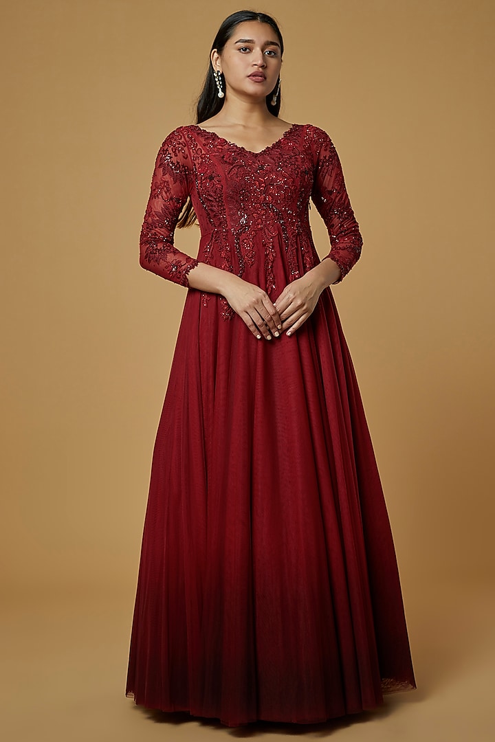 Ruby Embellished Gown by AURUL