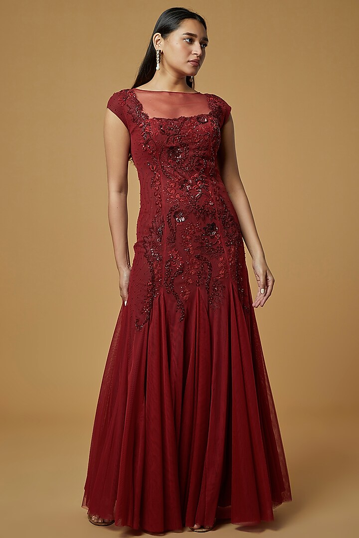 Ruby Embellished Godet Gown by AURUL