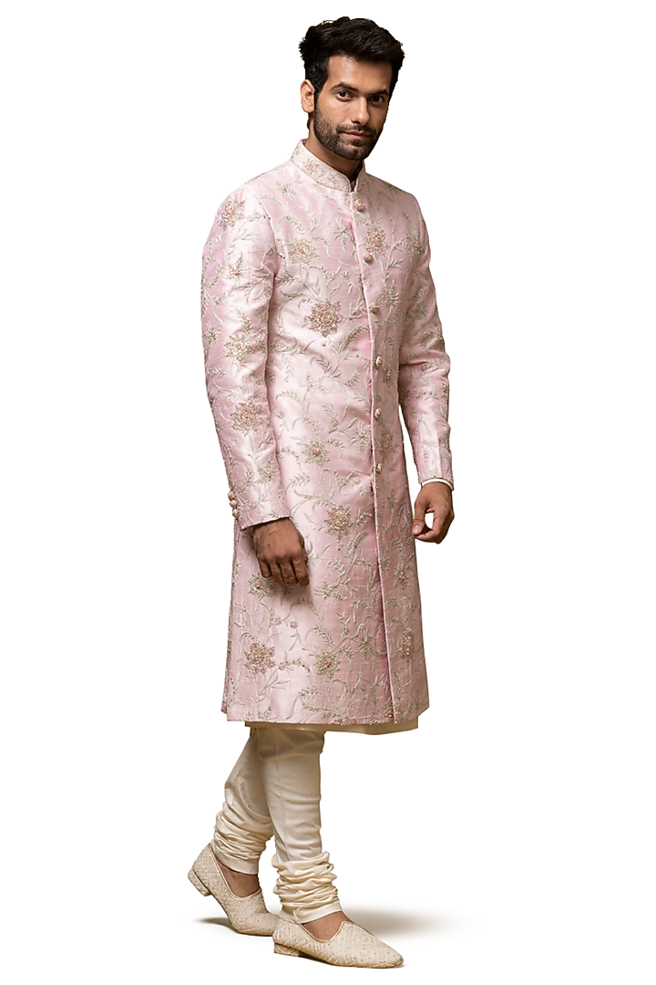 Pink Embroidered Wedding Sherwani Set by ASUKA at Pernia's Pop Up Shop