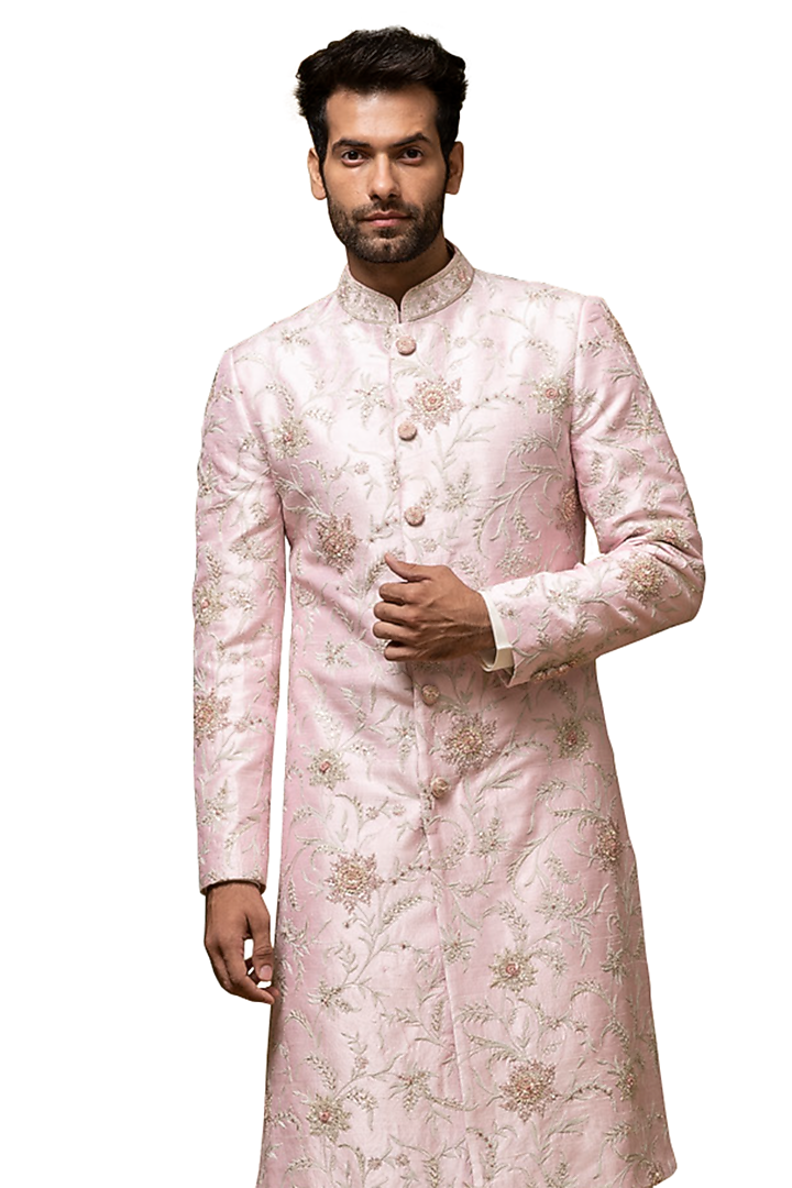 Pink Embroidered Wedding Sherwani Set by ASUKA at Pernia's Pop Up Shop