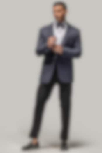 Navy Blue Woven Jacquard Tuxedo Set by ASUKA at Pernia's Pop Up Shop