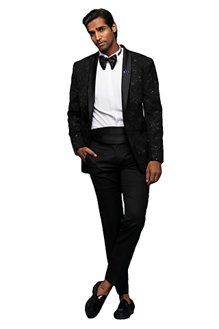 Black Terry Wool Embroidered Tuxedo Set by ASUKA