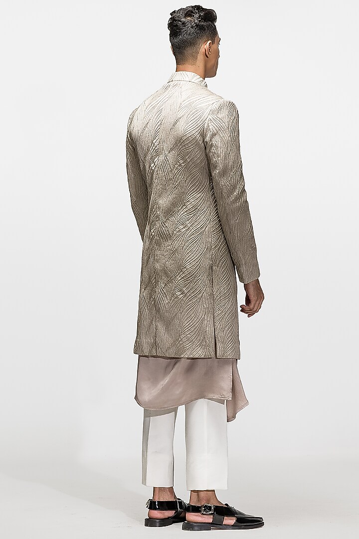 Beige Woven Brocade Sequins Embroidered Angrakha Jacket Set by ASUKA at Pernia's Pop Up Shop
