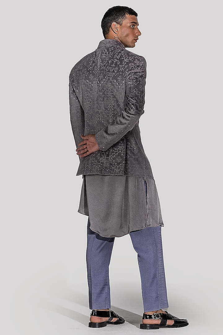 Charcoal Grey Embroidered Wedding Indowestern Set by ASUKA at Pernia's Pop Up Shop