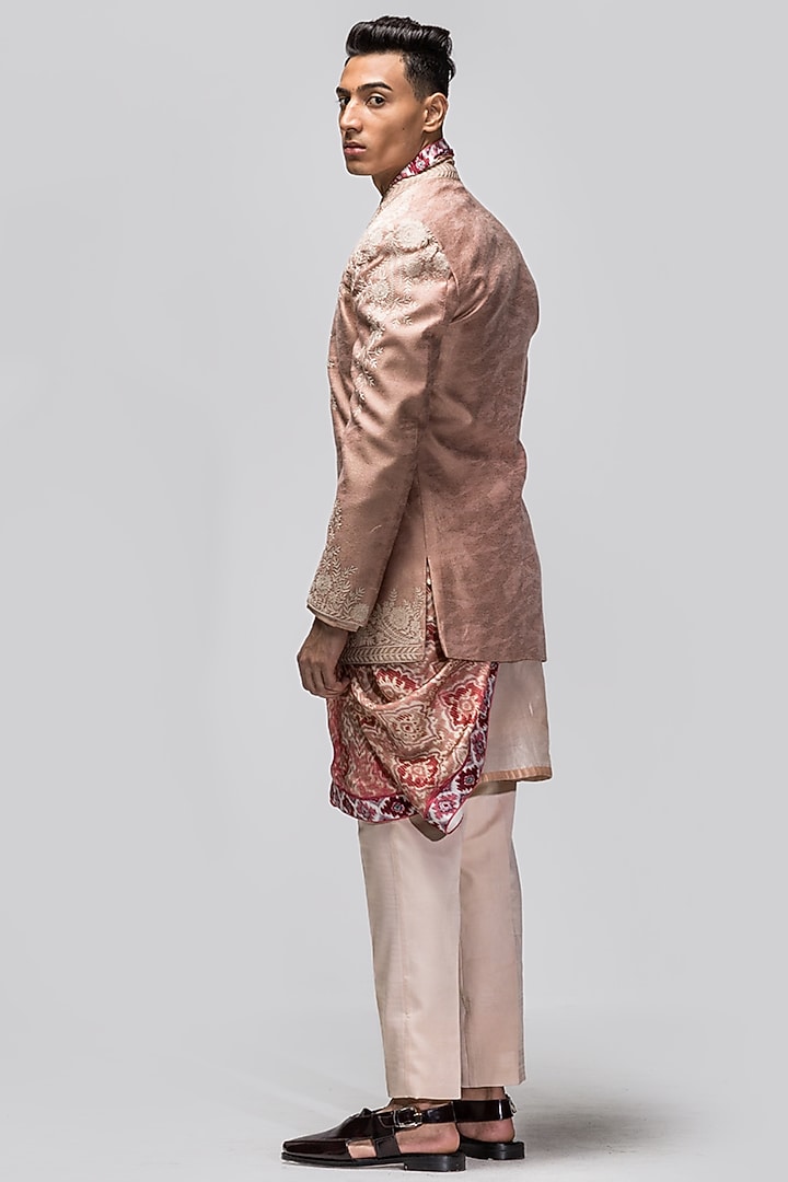 Pink Foil Silk Dori Embroidered Wedding Indowestern Set by ASUKA at Pernia's Pop Up Shop
