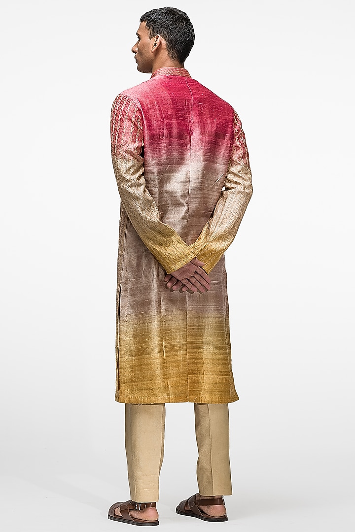 Multi-Colored Tussar Silk Resham Work Kurta Set by ASUKA at Pernia's Pop Up Shop