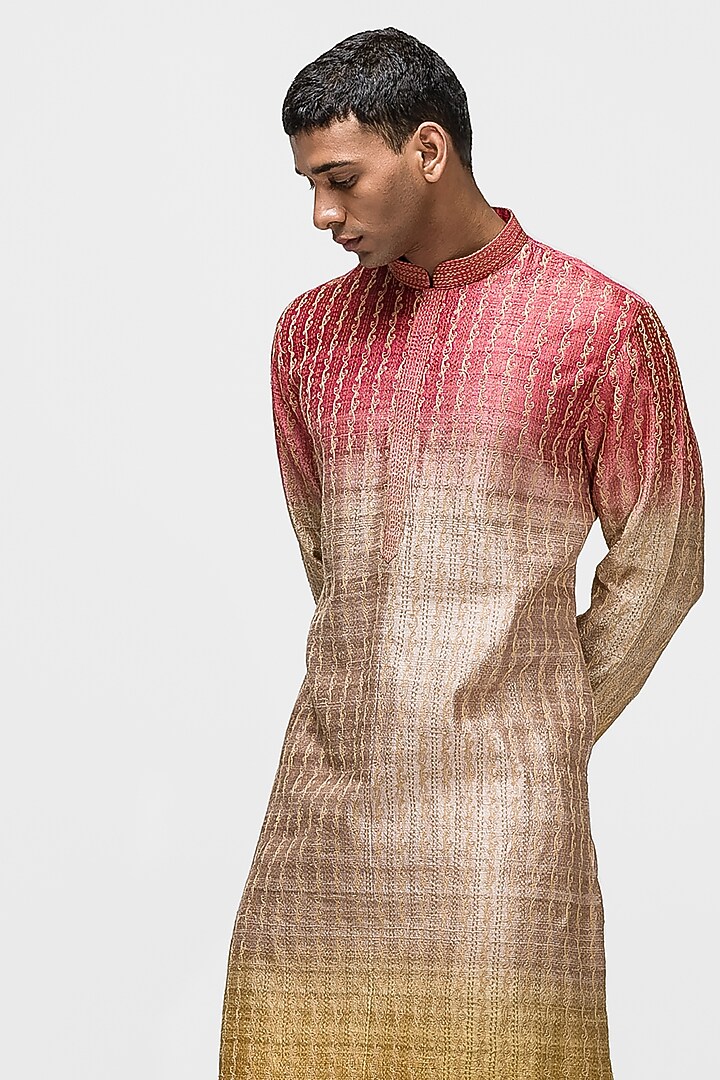 Multi-Colored Tussar Silk Resham Work Kurta Set by ASUKA at Pernia's Pop Up Shop