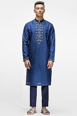 Royal Blue Embroidered kurta Set by ASUKA
