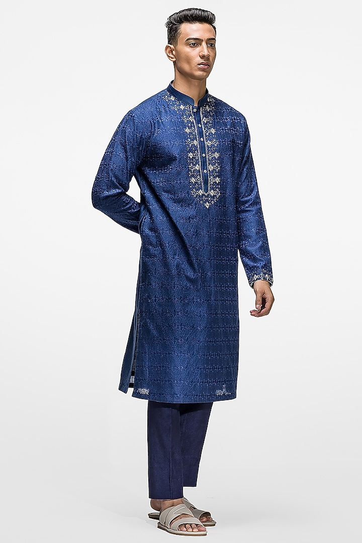Royal Blue Embroidered kurta Set by ASUKA at Pernia's Pop Up Shop