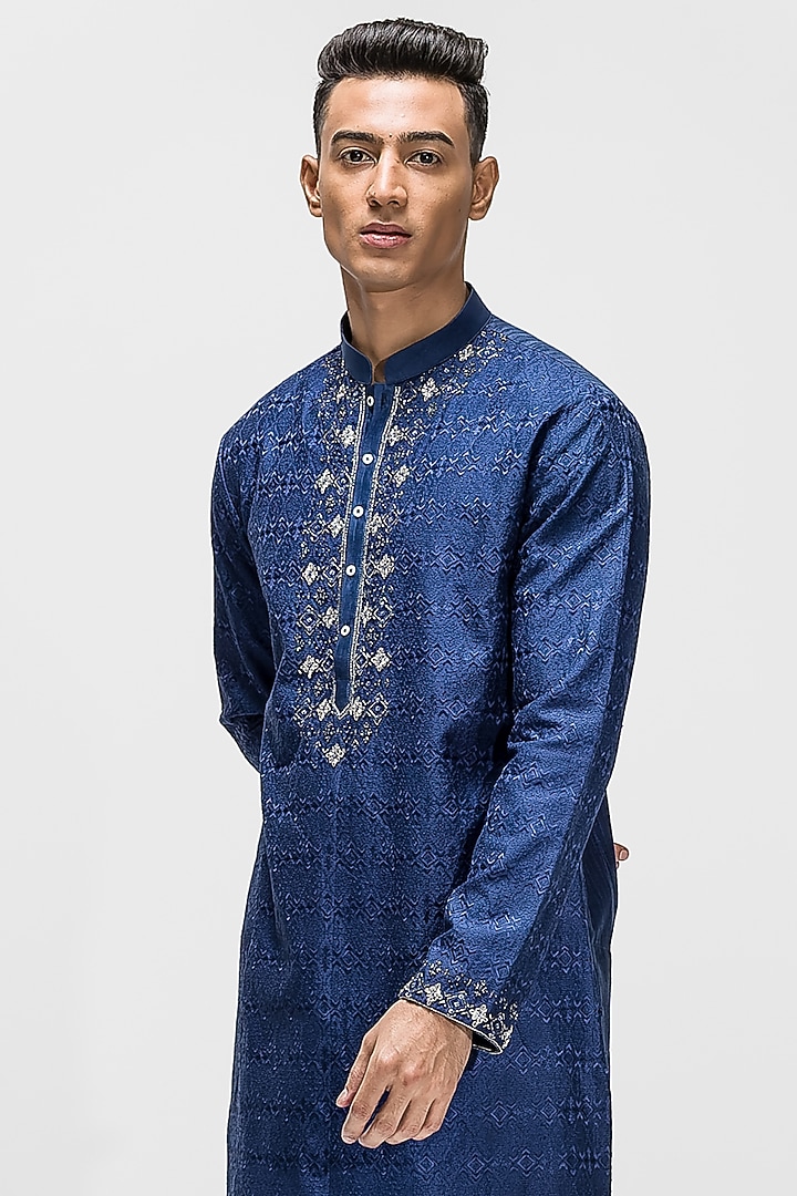 Royal Blue Embroidered kurta Set by ASUKA at Pernia's Pop Up Shop