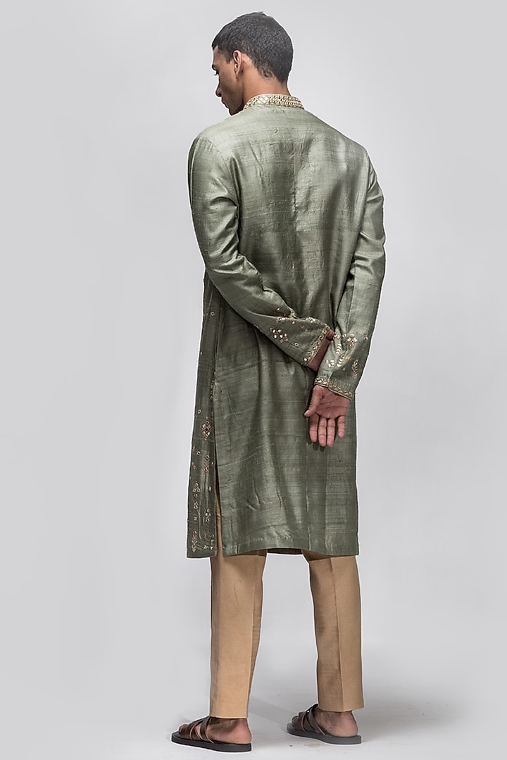 Olive Green Embroidered kurta Set by ASUKA at Pernia's Pop Up Shop