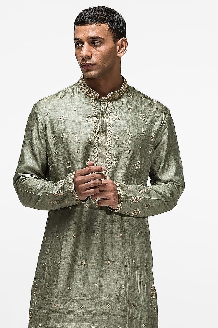 Olive Green Embroidered kurta Set by ASUKA at Pernia's Pop Up Shop