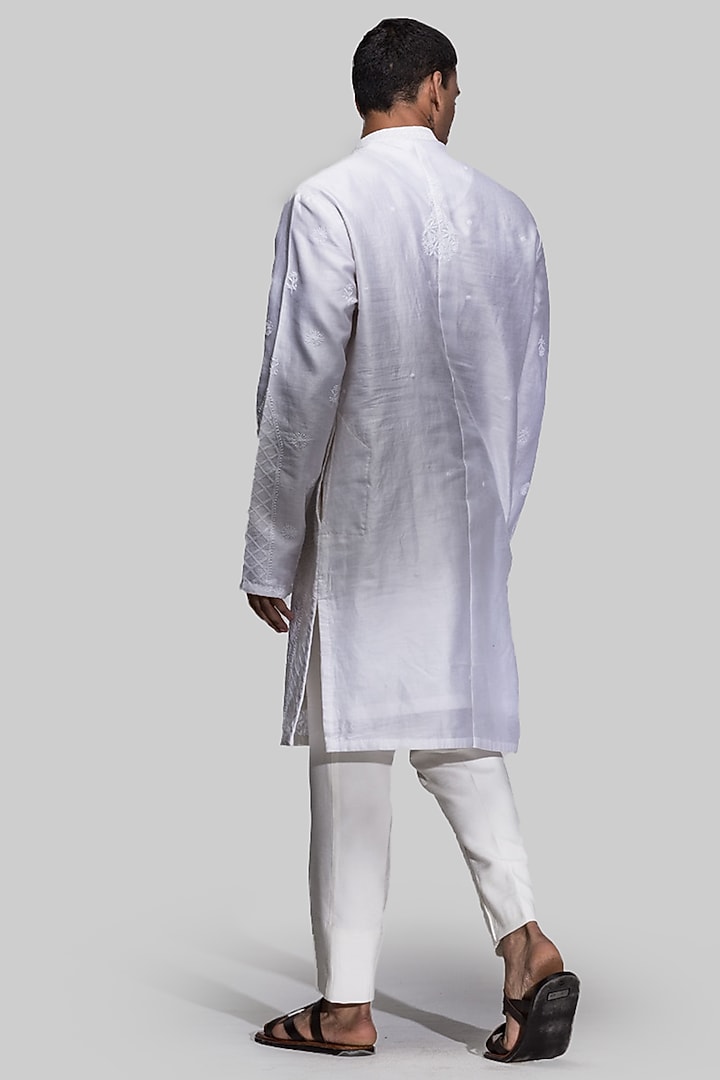 Ivory Chanderi Silk Thread Work Kurta Set by ASUKA at Pernia's Pop Up Shop