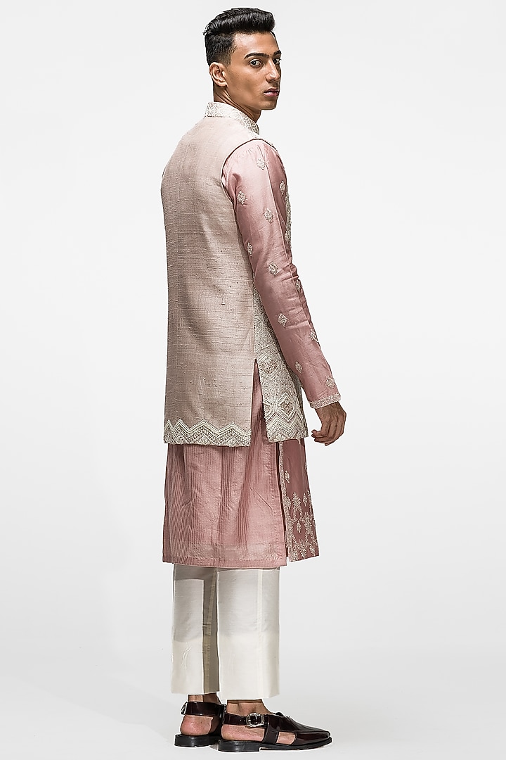 Cream Embroidered Bundi Jacket With Kurta Set by ASUKA at Pernia's Pop Up Shop