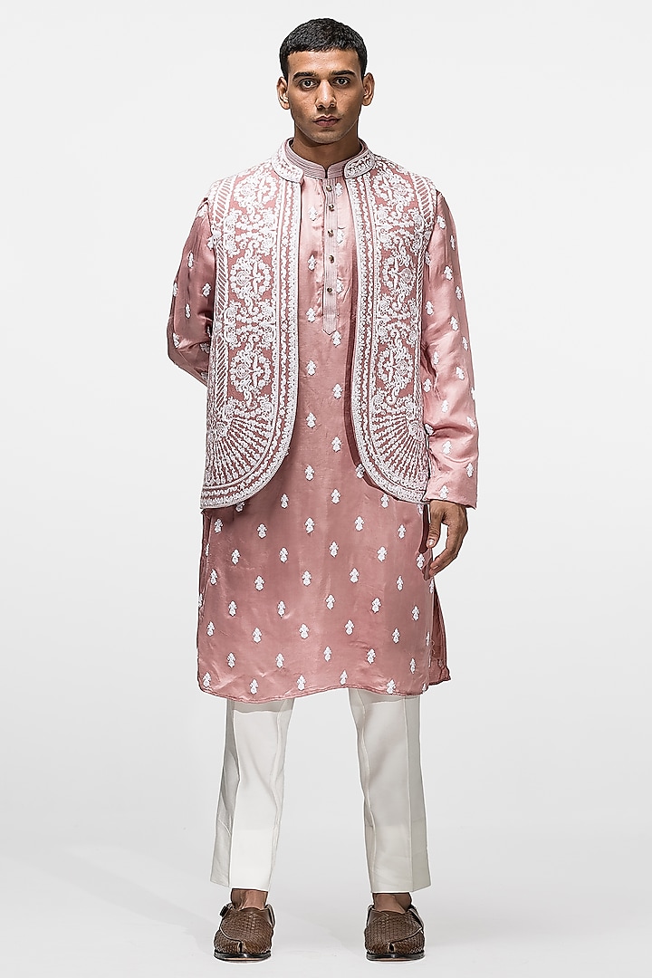 Pink Embroidered Indowestern Set by ASUKA