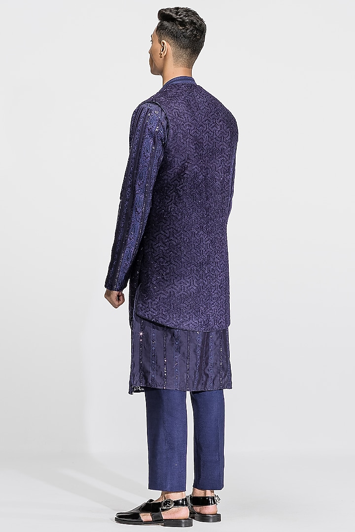 Purple Embroidered Wedding Indowestern Set by ASUKA at Pernia's Pop Up Shop