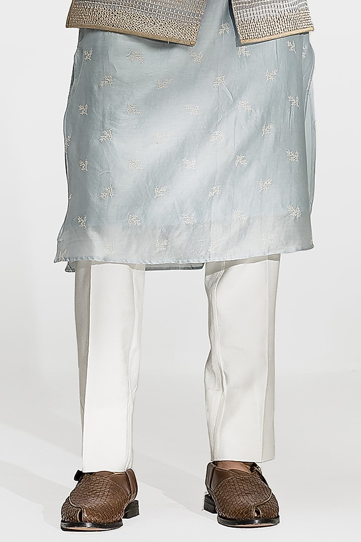 Ice BLue Chanderi Silk Thread Embroidered Bundi Jacket Set by ASUKA at Pernia's Pop Up Shop