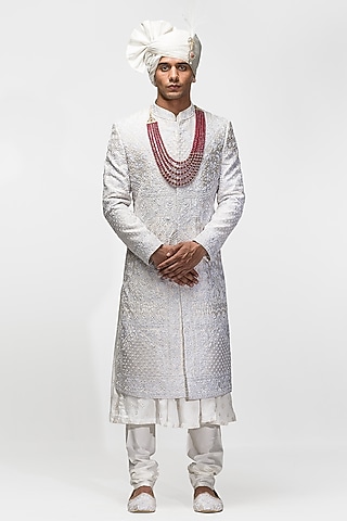 Ivory Embroidered Sherwani Set by ASUKA