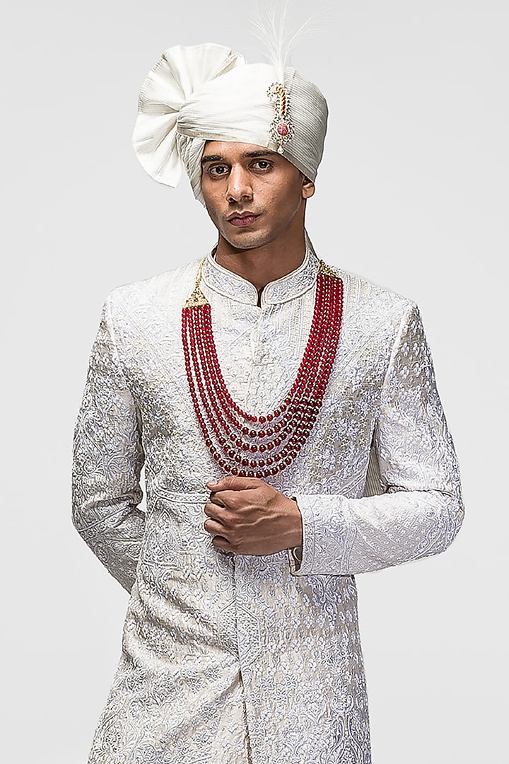 Ivory Embroidered Groom Sherwani Set by ASUKA at Pernia's Pop Up Shop