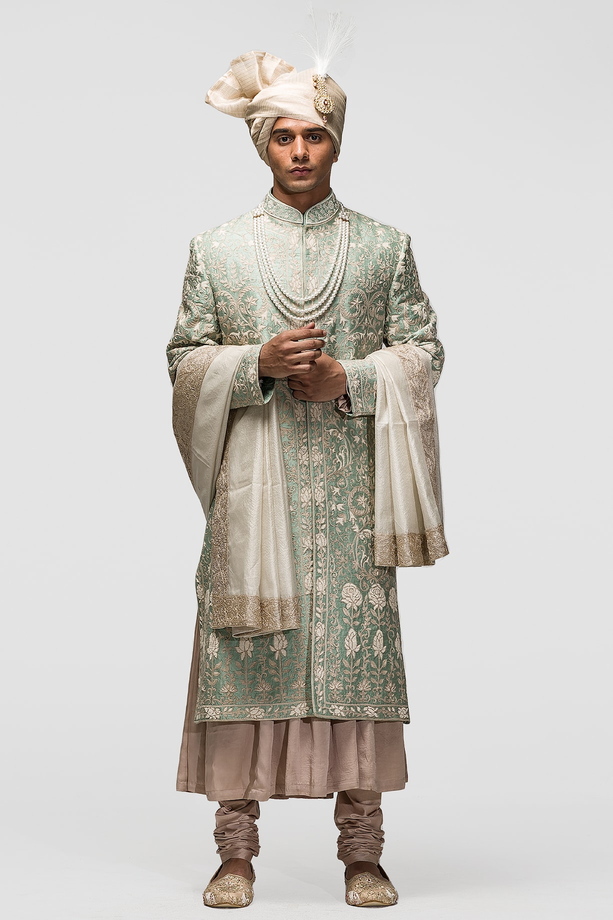 slim fit dress slacks Sage Green Color Wedding Lehenga ADARA main image 1