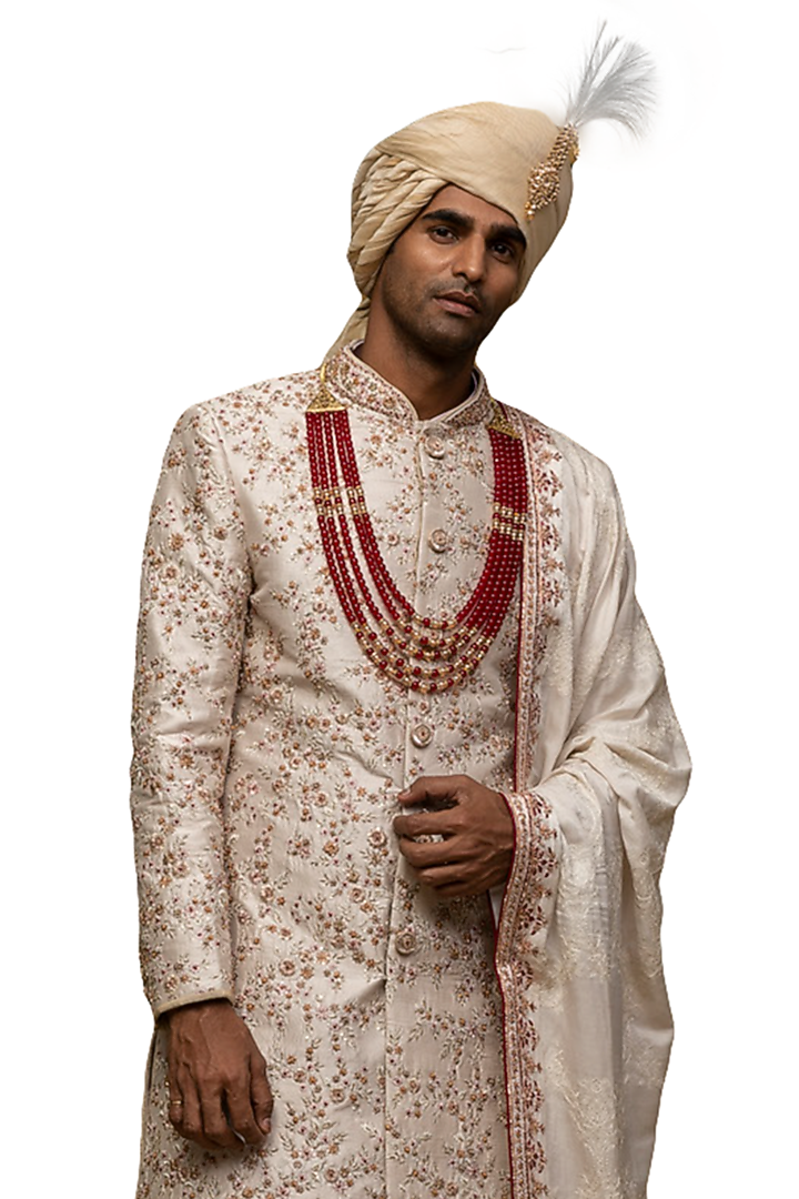 Off-White Embroidered Groom Sherwani Set by ASUKA at Pernia's Pop Up Shop
