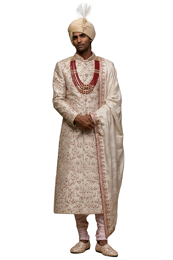 Off-White Embroidered Groom Sherwani Set by ASUKA at Pernia's Pop Up Shop