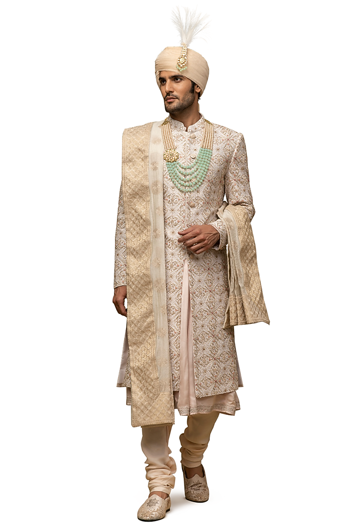 Off-White Embroidered Groom Sherwani Set by ASUKA at Pernia's Pop Up Shop
