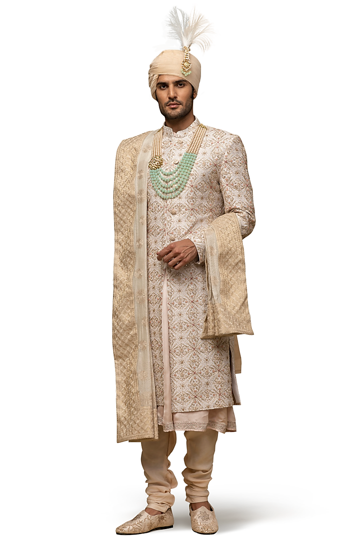 Off-White Embroidered Groom Sherwani Set by ASUKA at Pernia's Pop Up Shop