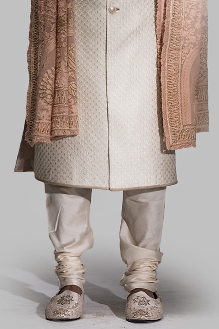 Off-White Chikankari Embroidered Wedding Sherwani Set by ASUKA at Pernia's Pop Up Shop