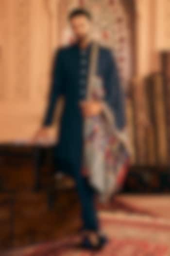 Navy Blue Cotton Silk Patch Work Indo-Western Set by ASUKA at Pernia's Pop Up Shop