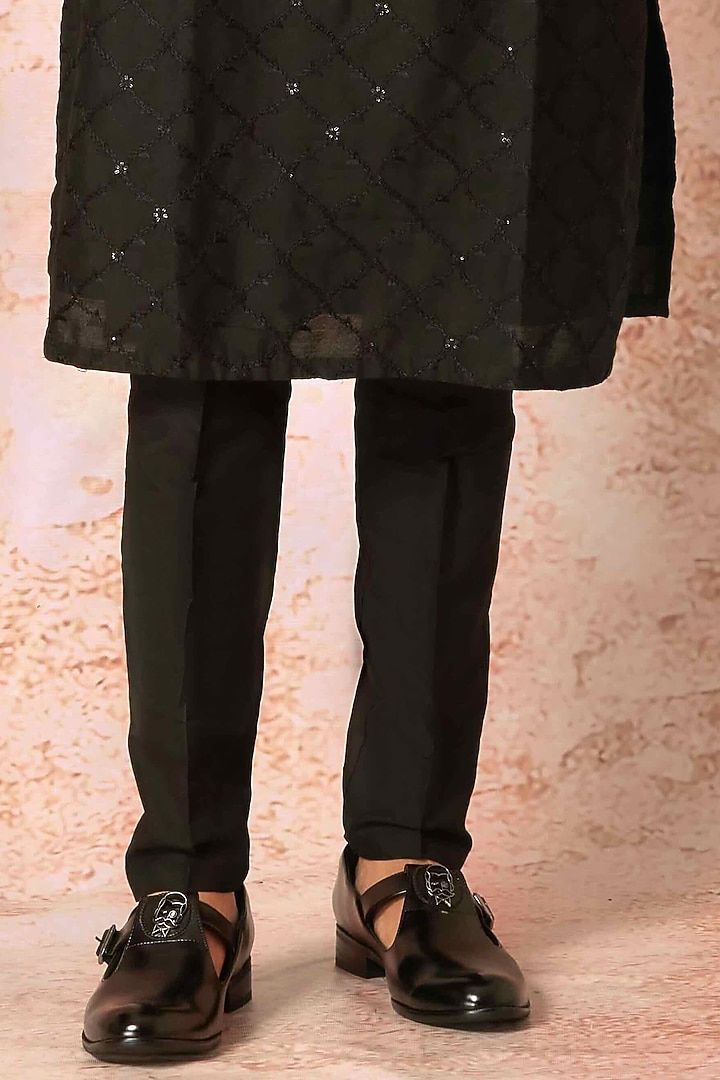 Black Silk Floral Embellished Bundi Jacket Set by ASUKA at Pernia's Pop Up Shop