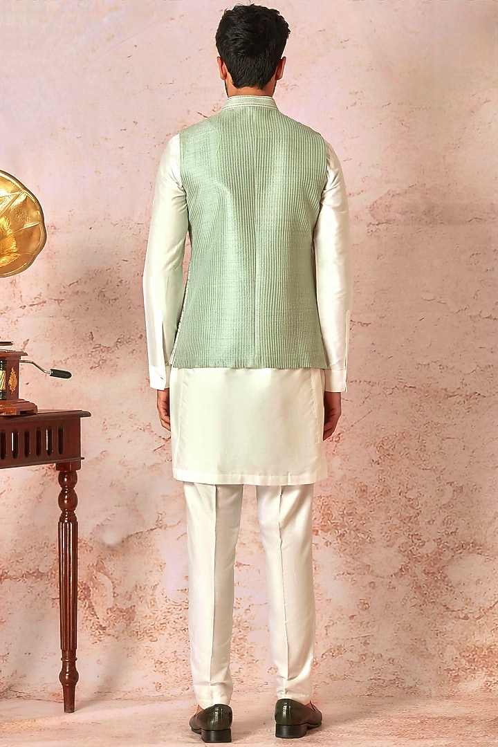 Heritage Mint Green Bundi Set with Cream Cotton silk Kurta by ASUKA at Pernia's Pop Up Shop