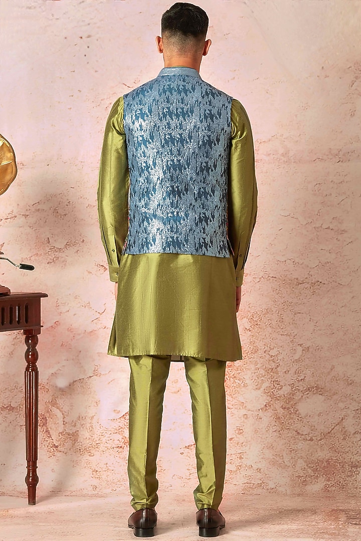 Green Silk Sequins Embroidered Bundi Jacket Set by ASUKA at Pernia's Pop Up Shop