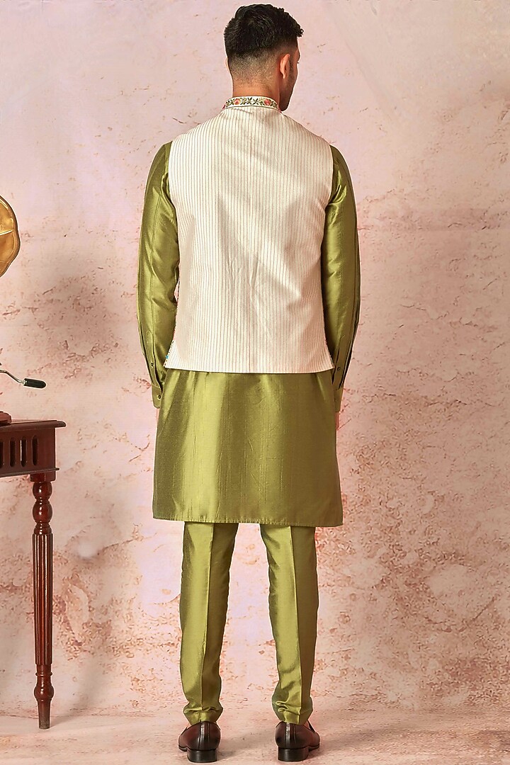 Multi-Colored Chanderi Silk Floral Embroidered Bundi Jacket Set by ASUKA at Pernia's Pop Up Shop