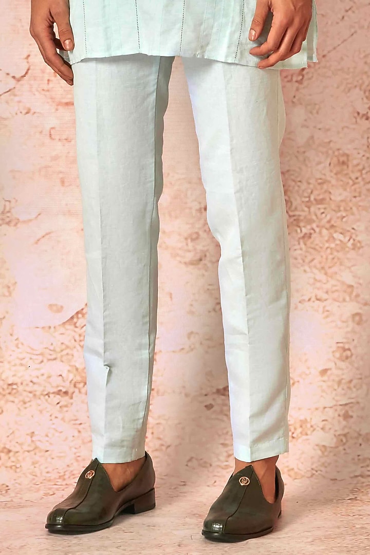 Sky Blue Pure Linen Embroidered Bundi Jacket Set by ASUKA at Pernia's Pop Up Shop