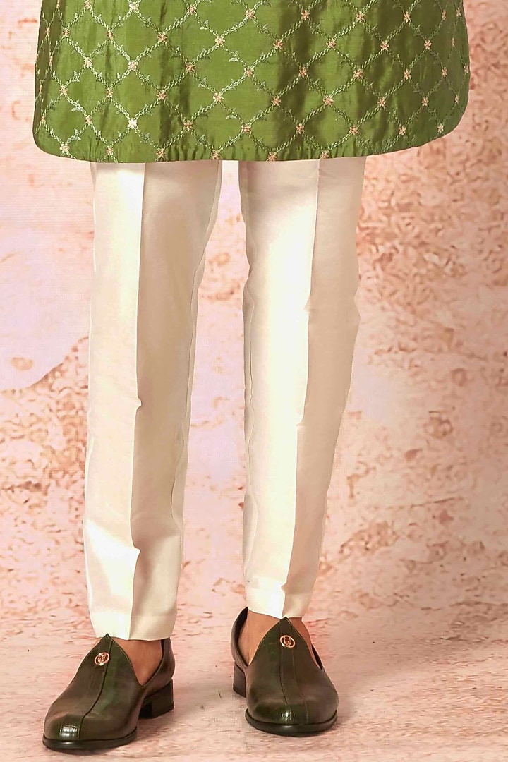 Green Silk Floral Embroidered Bundi Jacket Set by ASUKA at Pernia's Pop Up Shop