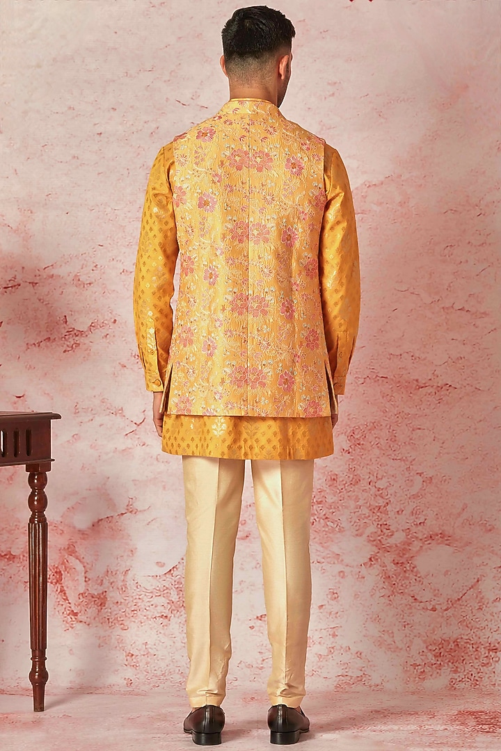 Orange Cotton Silk Floral Embroidered Wedding Indowestern Set by ASUKA at Pernia's Pop Up Shop