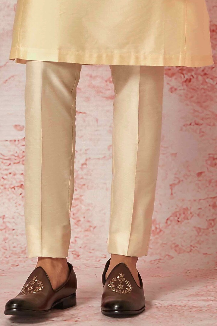Cream Linen Printed Bundi Jacket Set by ASUKA at Pernia's Pop Up Shop
