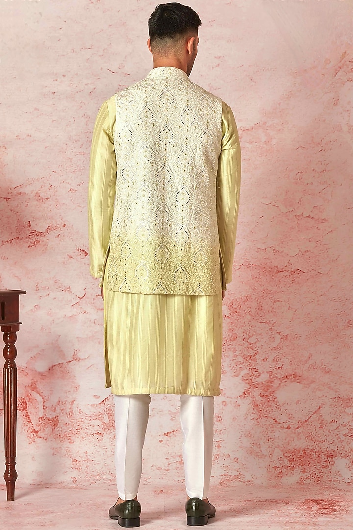 Lime Cotton Silk Tie- Dye Wedding Indowestern Set by ASUKA at Pernia's Pop Up Shop