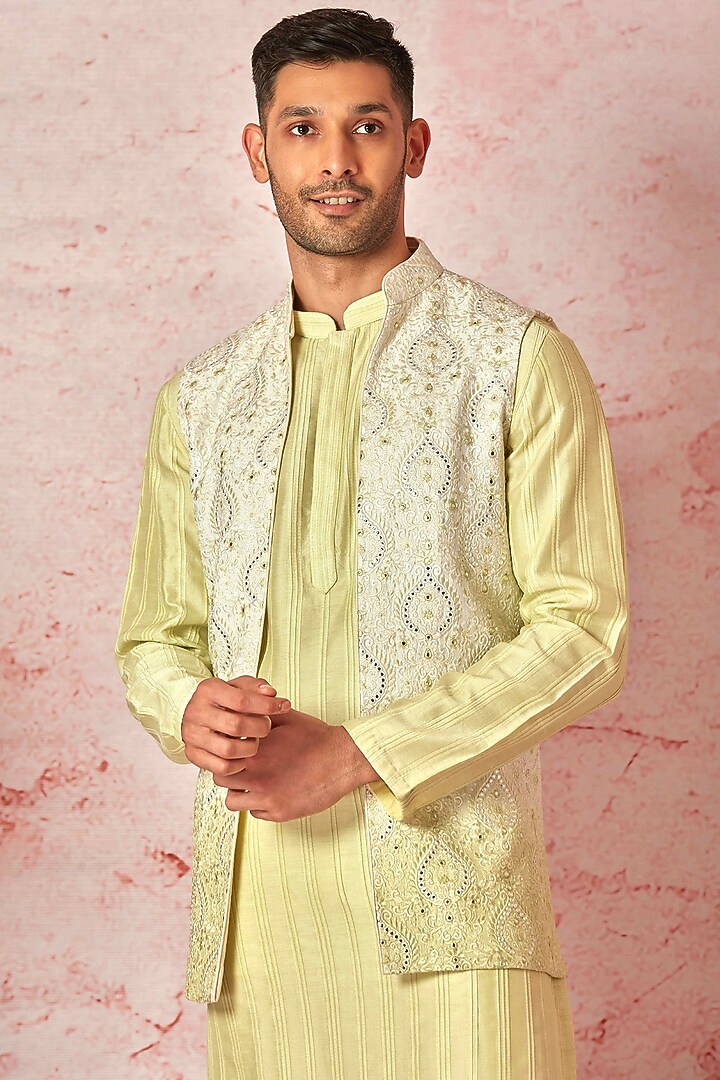 Lime Cotton Silk Tie- Dye Wedding Indowestern Set by ASUKA at Pernia's Pop Up Shop