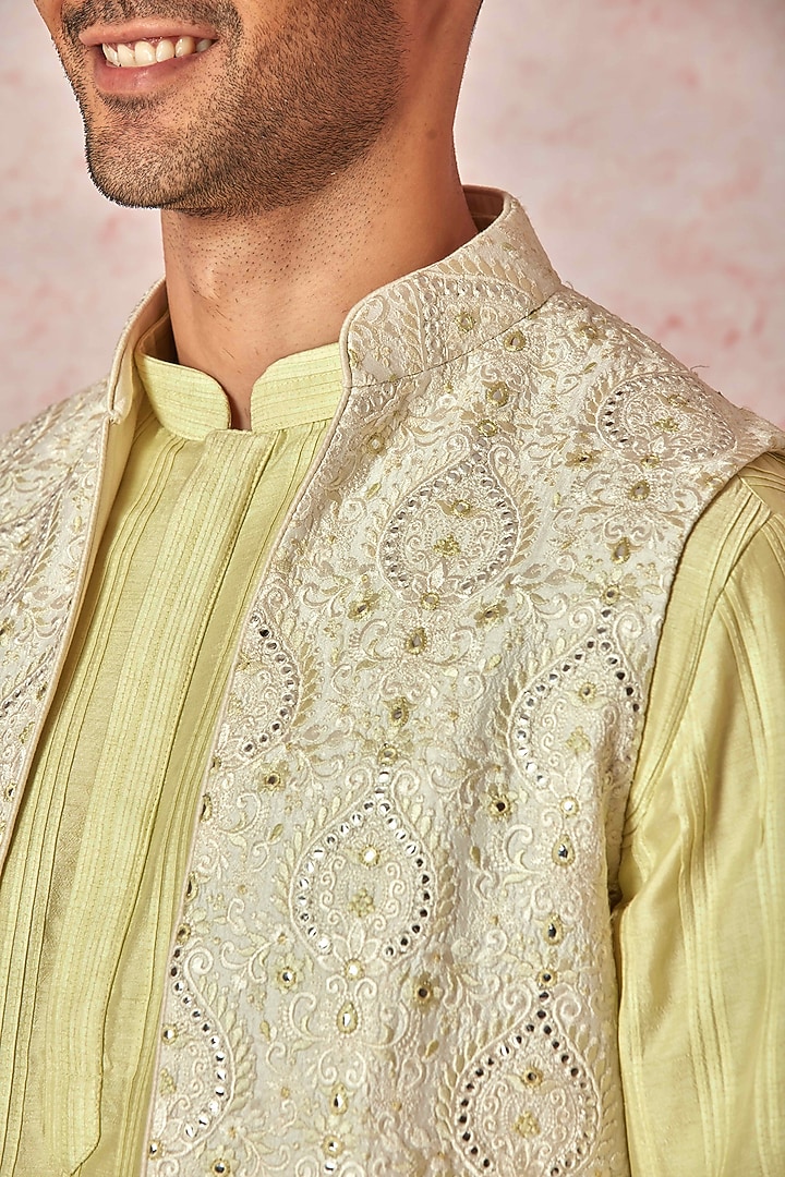 Lime Cotton Silk Tie- Dye Wedding Indowestern Set by ASUKA at Pernia's Pop Up Shop