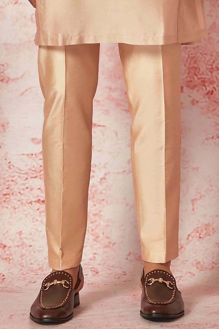 Peach Linen Printed Bundi Jacket Set by ASUKA at Pernia's Pop Up Shop