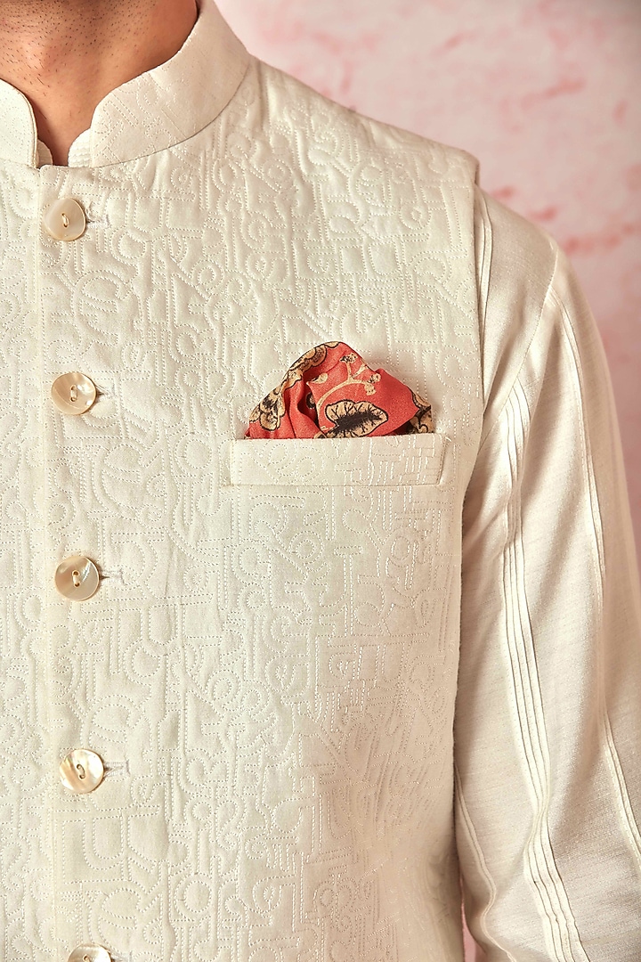 Off-White Silk Embroidered Bundi Jacket Set by ASUKA at Pernia's Pop Up Shop