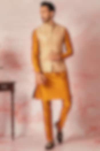 Beige Raw Silk Zari Work Bundi Jacket Set by ASUKA at Pernia's Pop Up Shop