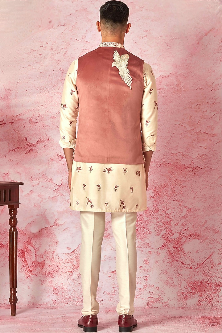 Pink Velvet Dori Embroidered Bundi Jacket Set by ASUKA at Pernia's Pop Up Shop