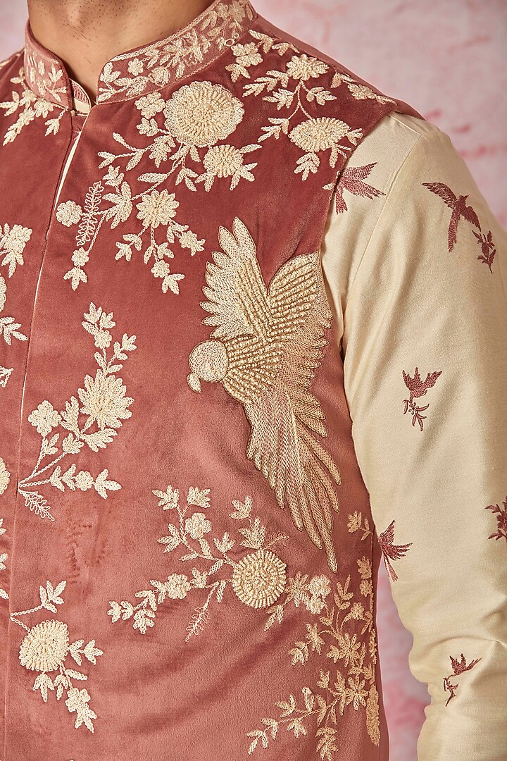 Pink Velvet Dori Embroidered Bundi Jacket Set by ASUKA at Pernia's Pop Up Shop