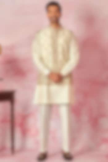 Cream Chanderi Silk Resham Embroidered Bundi Jacket Set by ASUKA at Pernia's Pop Up Shop