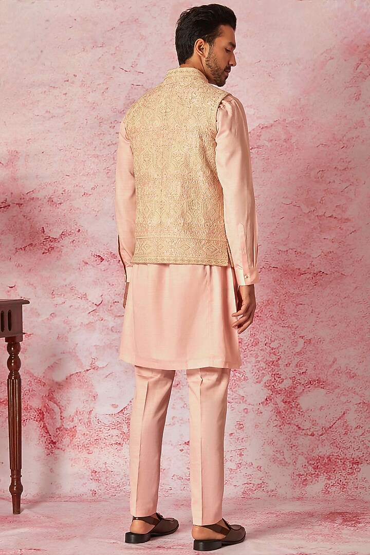 Cream Raw Silk Zari Work Bundi Jacket Set by ASUKA at Pernia's Pop Up Shop