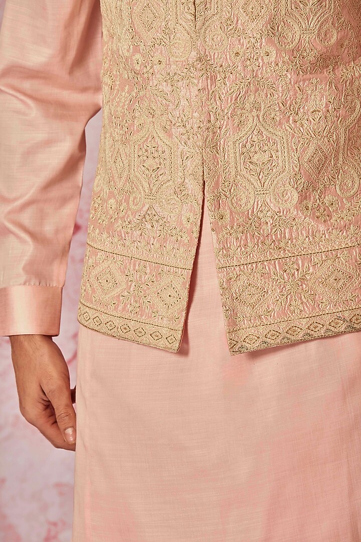 Cream Raw Silk Zari Work Bundi Jacket Set by ASUKA at Pernia's Pop Up Shop