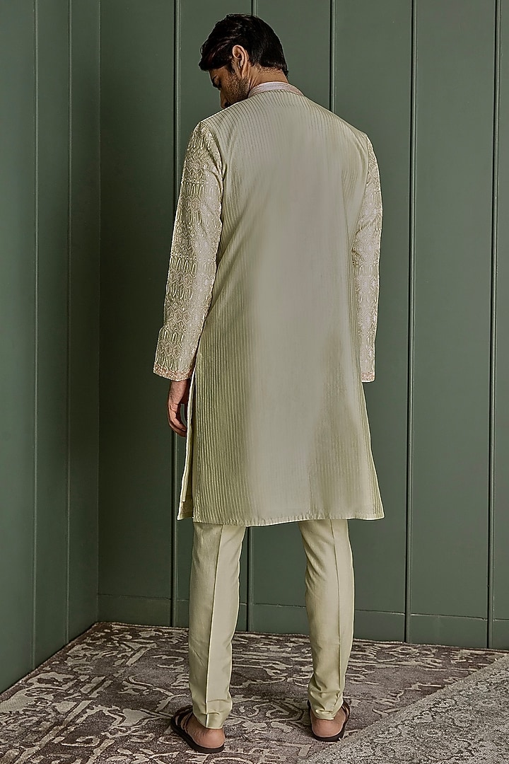Olive Chanderi Silk Resham Embroidered Kurta Set by ASUKA at Pernia's Pop Up Shop